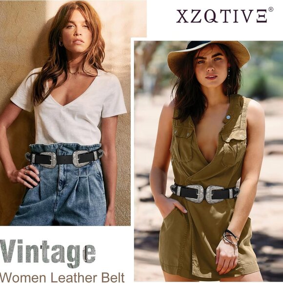 Women Leather Belt Ladies Vintage Western Belt Retro Cowgirl Leather Belt Black main image 5